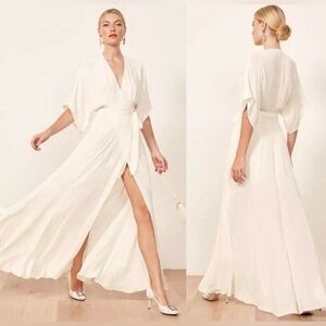 REFORMATION NEW WITH TAGS Winslow maxi dress white ivory cream wrap kimono large